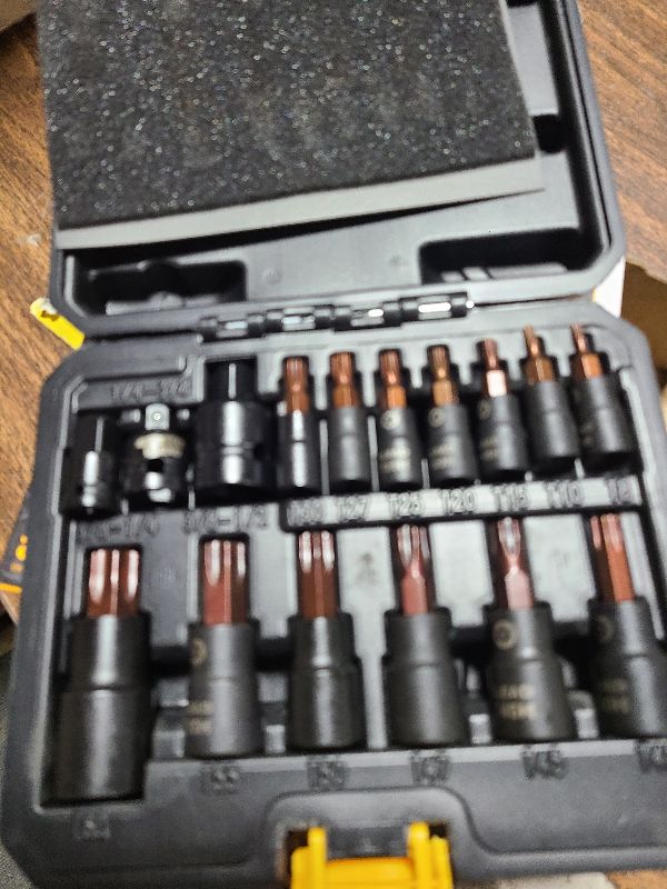 Photo 1 of 16-Piece Torx Bit Socket Set - Premium S2 Steel European Style T8-T60 with Socket Adapters, Star Bit Socket Set 1/4”, 3/8” and 1/2” Drive | Professional Mechanic Garage Tools