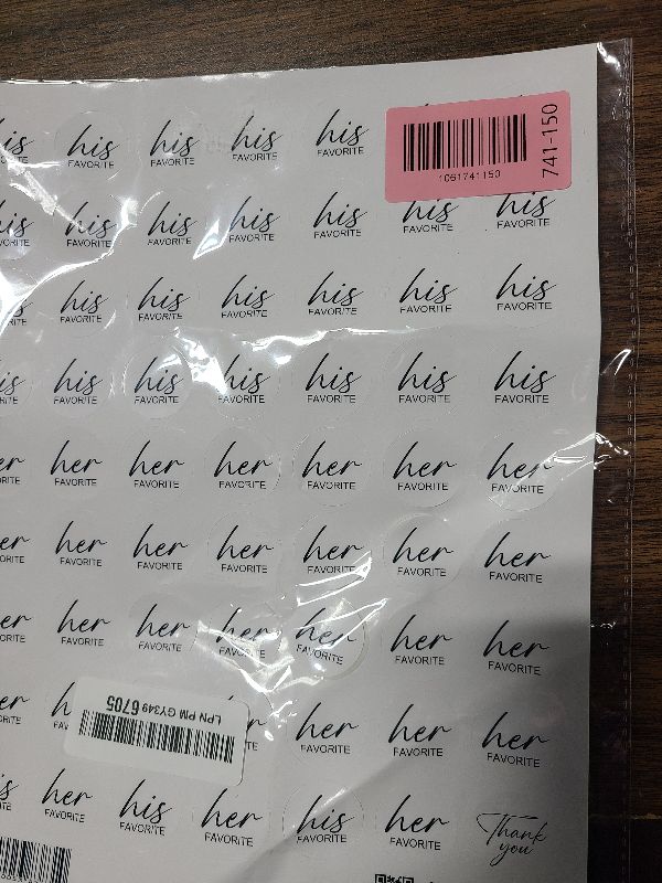 Photo 1 of 124 His Her Favorite Stickers (62+62), 1 Inch Big Round Glossy Labels, Wedding, Bridal Shower Favor Labels, Great for Gift Bags, Envelope Seal, Boxes, Tags, Bride and Groom Supplies. Made in USA