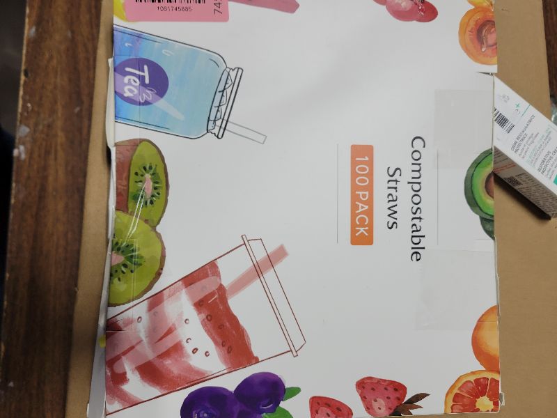 Photo 1 of [100 Pcs] Biodegradable Compostable Disposable Colorful Straws - PLA Plant Based Drinking Straws for Juice Coffee Cocktail Cold Drinks (8.25" LongX0.23" Wide)