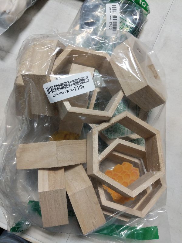 Photo 1 of 12 Pcs 4.13 Inch Honeycomb Cupcake Stand Cake Farmhouse Hexagon Display Holder Hexagonal Wood Cupcake Stand Floating Table Sign with Wooden Bee for Wedding Baby Shower Birthday Party Table Decorations