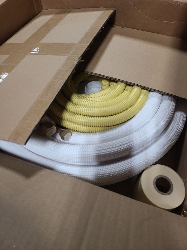 Photo 1 of 16FT Mini Split Line Set 1/4*3/8 OD HVAC Copper Tube Pipe Extension,3/8 Thickened PE Insulation Coil Air Conditioner Twin Copper Line Heating Equipment Hose with Flared Nuts (16FT (1/4+3/8) with wire)