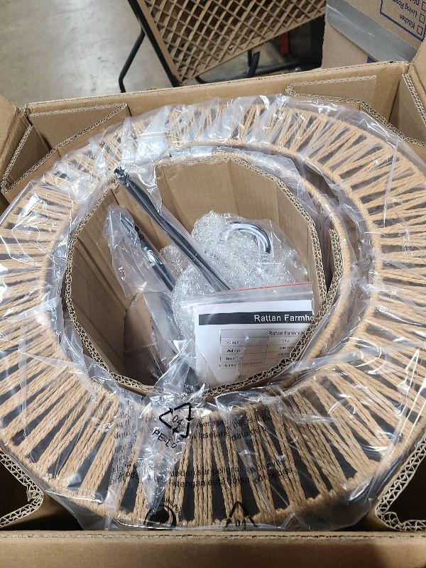 Photo 1 of 19" Boho Rattan Chandelier for Dining Room Light Fixture, 5-Light Hand Woven Wicker Pendant Light Fixture, Farmhouse Rustic Hanging Black Chandelier for Dining Room, Kitchen Island, Living, Bedroom