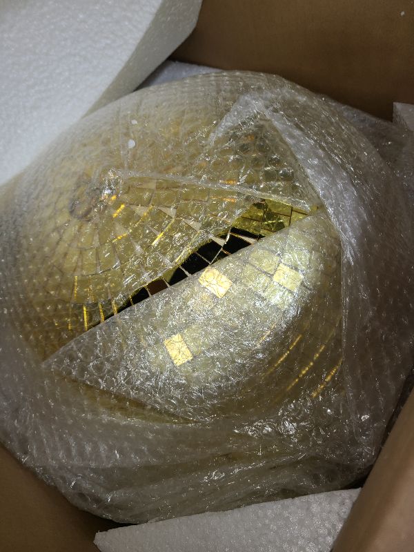 Photo 1 of 16 Inch Mirror Disco Ball lamp, Gold 16" Disco Ball Decor Hanging Disco Ball for Party Wedding Holiday Home Decoration, Replacement Mirror x 20pcs, Gold, 16inch