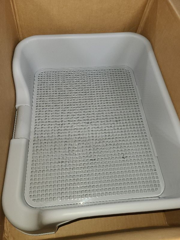 Photo 1 of [DogCharge] Indoor Dog Potty Tray – with Protection Wall Every Side for No Leak, Spill, Accident - Keep Paws Dry and Floors Clean (Tray Only, Grey)