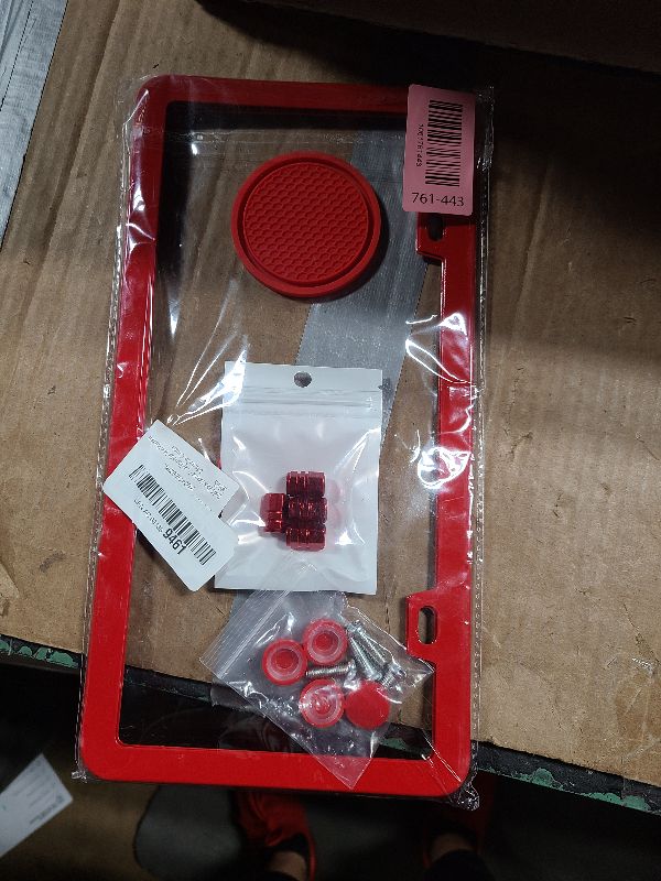 Photo 1 of 2 Pack License Plate Frame for Car Metal Aluminum Rust-Proof License Plate Holder Cover Front Rear Number Tag Frame for Men Women (Red)