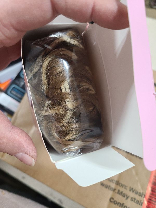 Photo 1 of 12 Inch Blonde Ponytail Extension - Curly Pony Tails Hair Extensions, Claw Clip Ponytail Extension, Synthetic Clip in Ponytail Hair Extensions (Color: Dark Blonde with Beige Blonde Highlights)