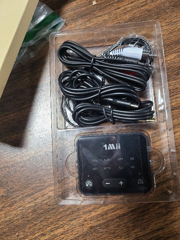 View 2 of 1Mii Bluetooth 5.3 Transmitter for TV to 2 Wireless Headphones, Long Range 100ft Bluetooth Adapter for TV aptX Adaptive & HD/Volume Control, Optical/USB/AUX/RCA Audio Inputs