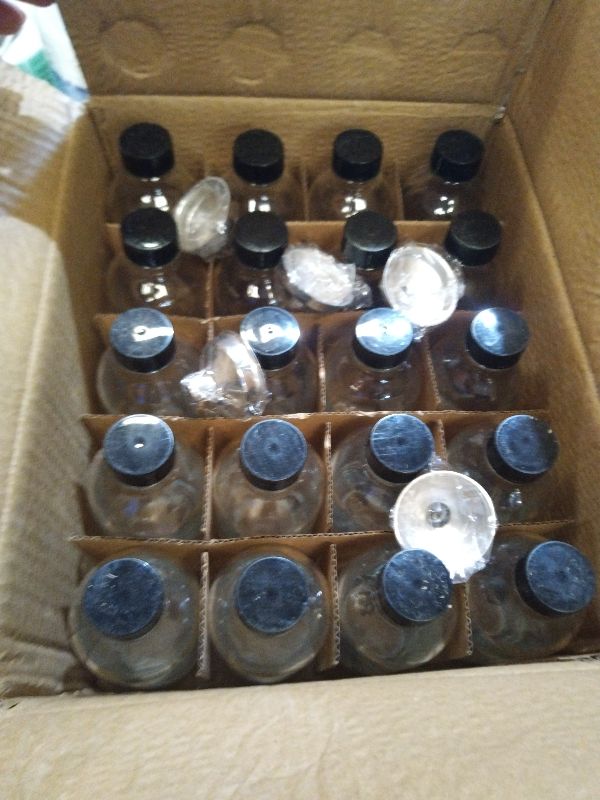 Photo 1 of 20 Pack, 4 oz Small Clear Glass Bottles with Lids & 5 Stainless Steel Funnels - 120ml Boston Sample Bottles for Potion, Juice, Wellness, Ginger Shots, Whiskey, Liquids - Mini Travel Essential Bottle
