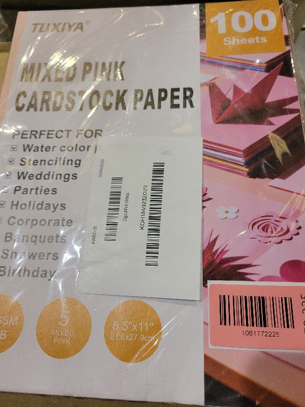 Photo 1 of 100 Sheets 8.5" x 11" Colored Cardstock, 5 Assorted Pink Shades of 180GSM/65LB Construction Paper, Pink Cardstock Printer paper for Card Making, DIY Crafts, School Supplies, Party Decorations