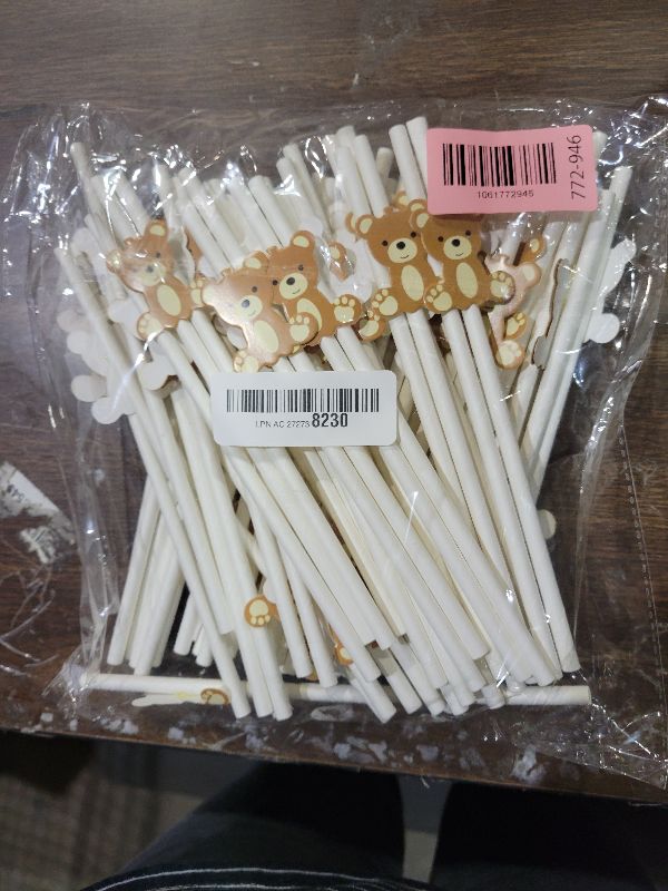 Photo 1 of 100 Pcs Bear Paper Straws Little Cutie Snowflake Disposable Drinking Paper Straws for Little Cutie Baby Shower Decorations Supplies Birthday Party Decorations, 0.24 x 7.76 Inch(Bear)