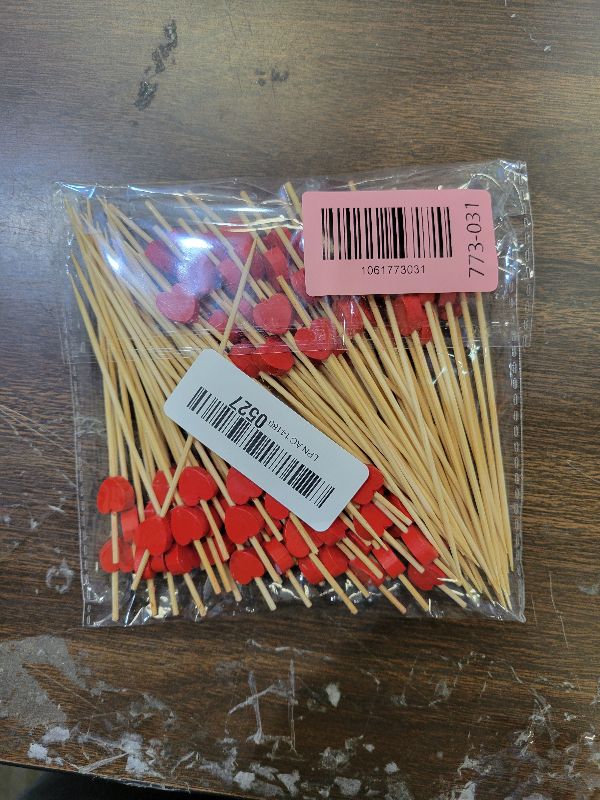 Photo 1 of 100pcs Red Heart Cocktail Picks 4.7" Long Fruit Sticks Food Toothpicks Sandwich Appetizer Charcuterie Skewers, Handmade of Bamboo Wood, for Birthday, Wedding, Valentines Day Decoration Party Supplies