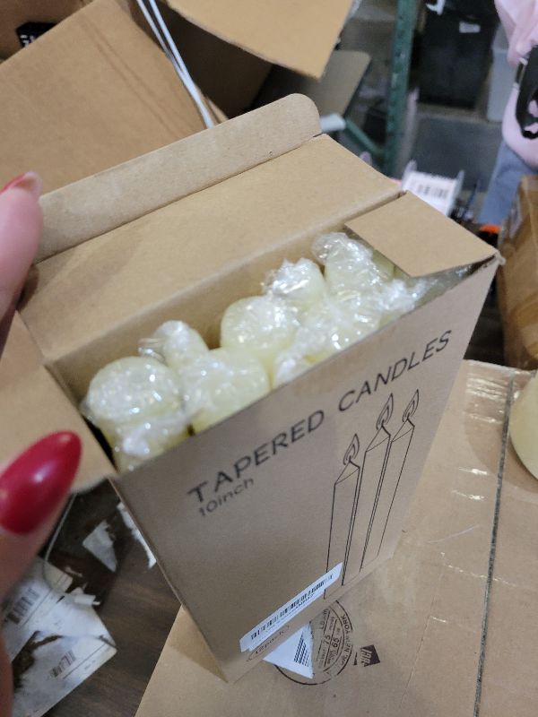Photo 1 of 12 Pack Ivory Taper Candles 10 inch - Taper Candles Dripless, Smokeless, Unscented - 8 Hours Long Burning - Hand Poured Tall Candlesticks - Perfect for Home Decor, Weddings, and Special Occasions