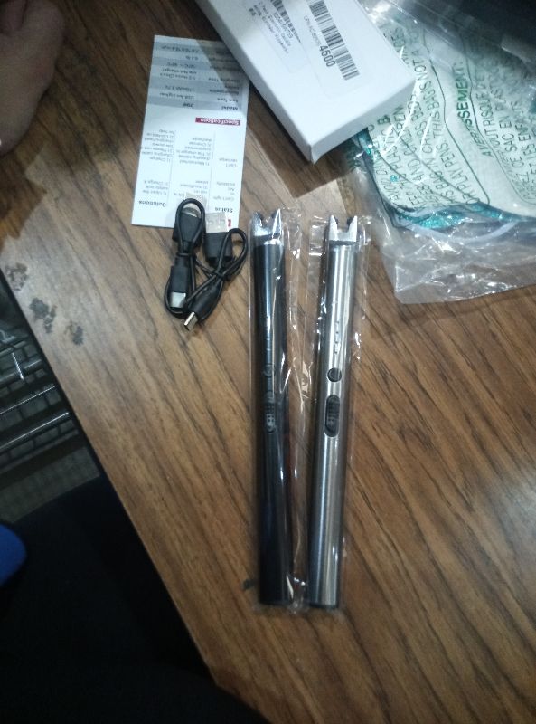 Photo 1 of 2 Pack Electric Candle Lighter USB Rechargeable Lighters Windproof Plasma Arc Lighters Flameless Type C Long Lighter with Safety Switch for Candle BBQ Camping Birthday Fireworks