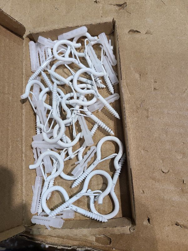 Photo 1 of 20 Pack Q Hanger Hooks with Safety Buckle, Rustproof Screw Hooks for Hanging String Lights, Bird Feeder, Plants, Wind Chimes & Holiday Decorations, Holds Up to 40 lbs?2.2" White Vinyl Coated ?