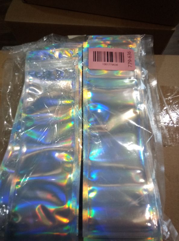 Photo 1 of 100 Pcs 2.7x9 Inch Holographic Pen Bags - Resealable Smell-Proof Packaging Bags for Party Favors, Food Storage, Cosmetics, Jewelry, Craft Supplies & Lip gloss