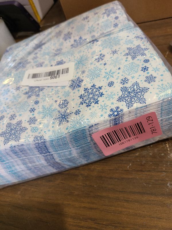 Photo 1 of 100 Pcs Christmas Paper Napkins, Snowflake Paper Napkins Watercolor Guest Napkins Snowflake Decorative Paper Guest for Winter Festive and Christmas Decoration (Blue)