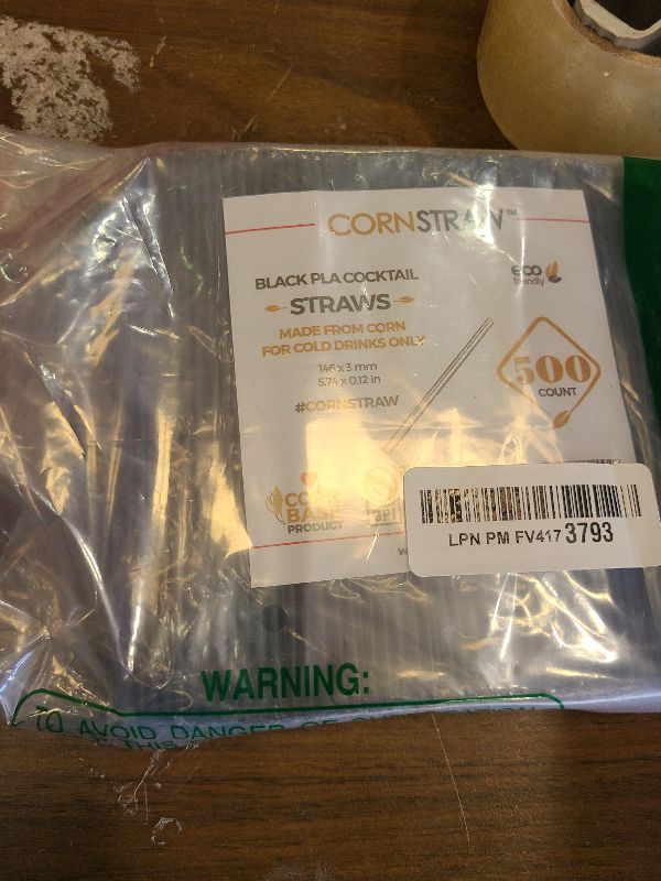 Photo 1 of [500 COUNT] CORNSTRAW 5" Short Cocktail Straws, Black PLA Cornstarch Plastic-Free Disposable Small Drink Stirrer, Swizzle Sticks, Mixer, for Cold Drinks, whiskey, Bar, Club, Party