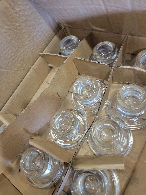 Photo 1 of 12 PCS Glass Taper Candle Holders Bulk Candlestick Holders Clear Short Tapered Candle Stick Holder Decor Set for Table Centerpiece Wedding Party Advent Christmas Home Decorations (12, Clear)