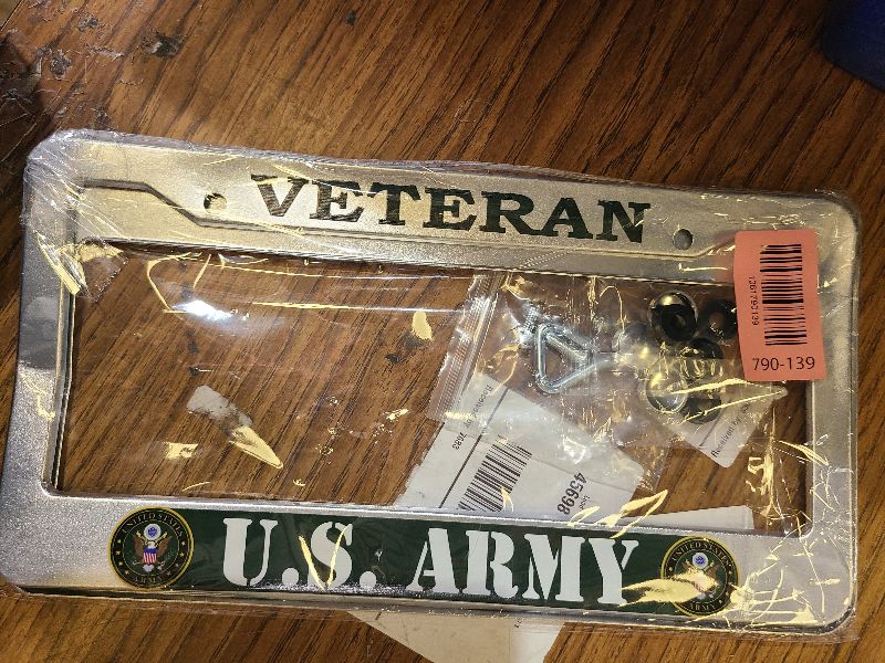 Photo 1 of 2 Pack Veteran License Plate Frames for US Army, Silver Universal Aluminum Front and Rear Retired License Plate Holder