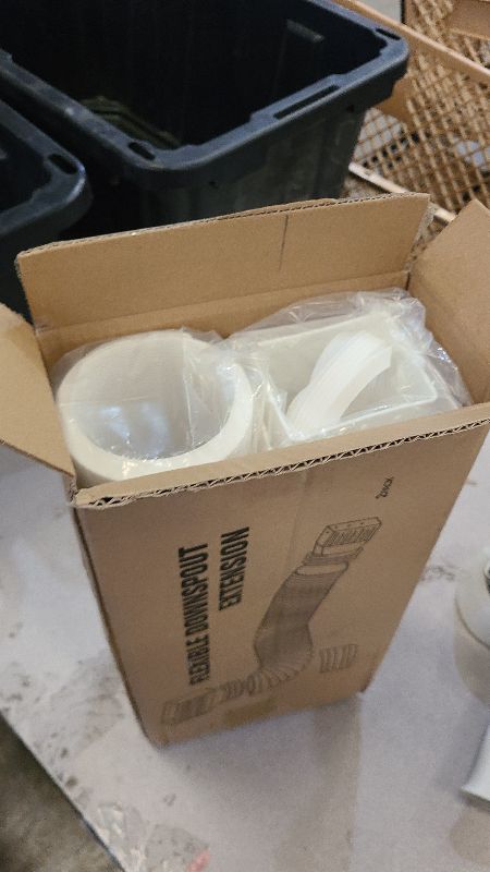 Photo 1 of 2 Pack Rain Gutter Downspout Extensions, Upgraded Flexible Drain Down Spout Extender for Rain Water Drainage, Each Extendable from 20" to 66", Combine to 10 ft with Connector(White)