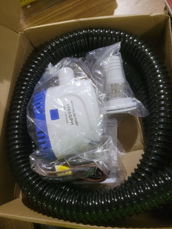 Photo 1 of 1100 GPH Automatic Boat Bilge Water Pump 12V, 1-1/8 Inch Dia Bilge Pump Plumbing Kit with 6FT Hose, 2 Clamps, Thru-Hull Fitting, Ideal for Fishing Boats, Cruisers, Runabouts, Yachts