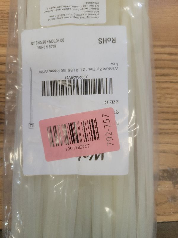 Photo 1 of 150pcs Zip Ties 12 Inch Long Clear Cable Plastic Zipties 12in Thick Wire Tie Wraps 50 Lbs,Electronic Cord Management White