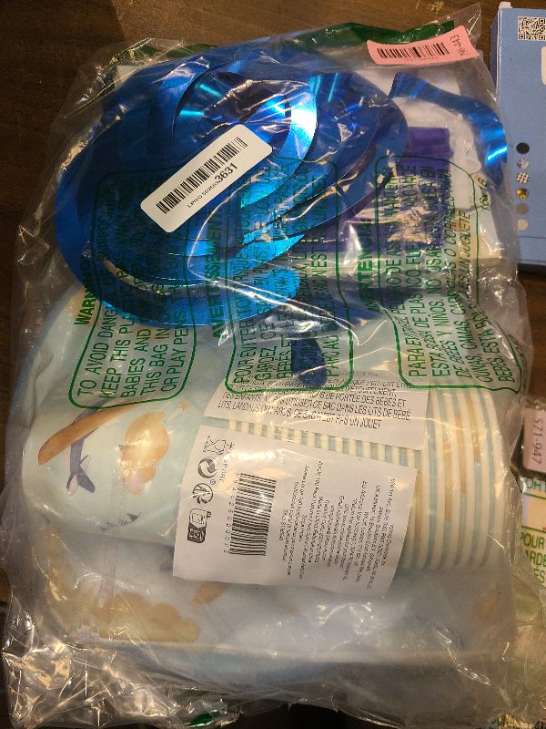 Photo 1 of 148Pcs Airplane Birthday Party Decorations Include Airplane Plates-Paper Cups-Napkins-Forks-Knives-Tablecloth-Banner-Single Spirals with Cards for Airplane Baby Shower Decorations
