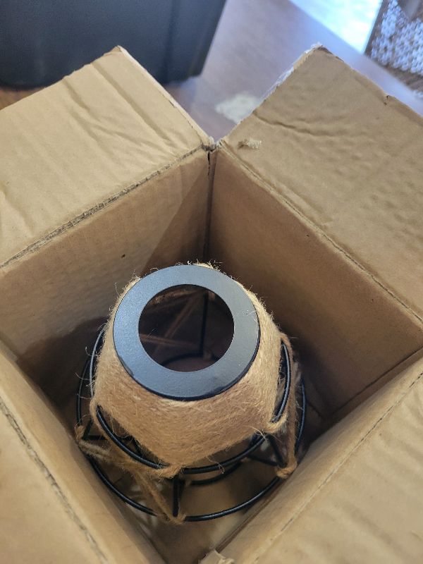 Photo 1 of 1 Pack Industrial Hemp Rope Pendant Lamp Shade, Small Vintage Boho Hanging Light Shades, Mini Rustic Metal Cage Lampshade for E27 Chandelier Wall Sconces Ceiling Hanging Pendant Light Fixture