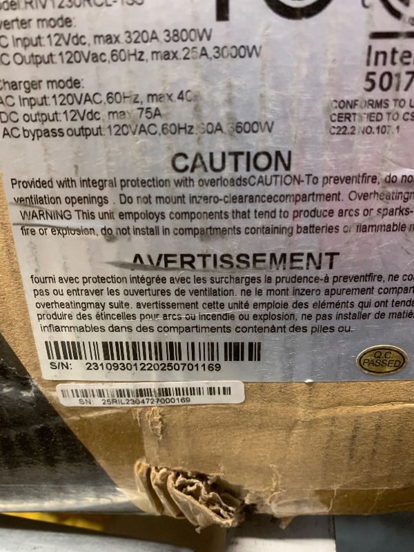 Photo 1 of ***(PARTS ONLY/ NON FUNCTIONAL)***Renogy REGO 3000W Pure Sine Wave Inverter Charger w/LCD Display 12V DC to 120V AC Built-in Bluetooth 4-Stage Charging