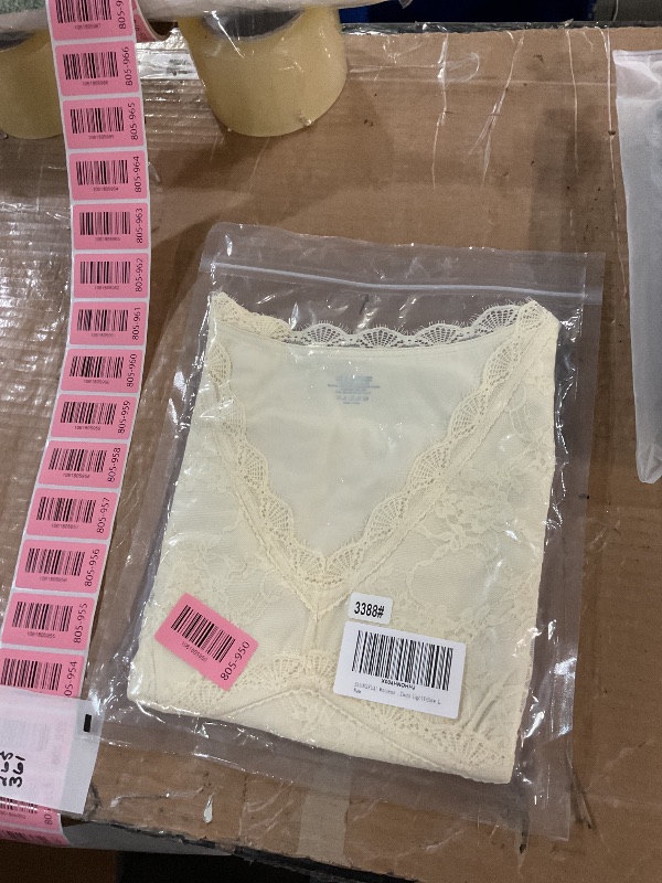 Photo 1 of ***(SEE NOTES BEFORE BIDDING)***SAUNGKUAI Women's Sexy V Neck Sleeveless Tops Lace Trendy Double Lined Going Out Shirts Blouse LightYellow LARGE