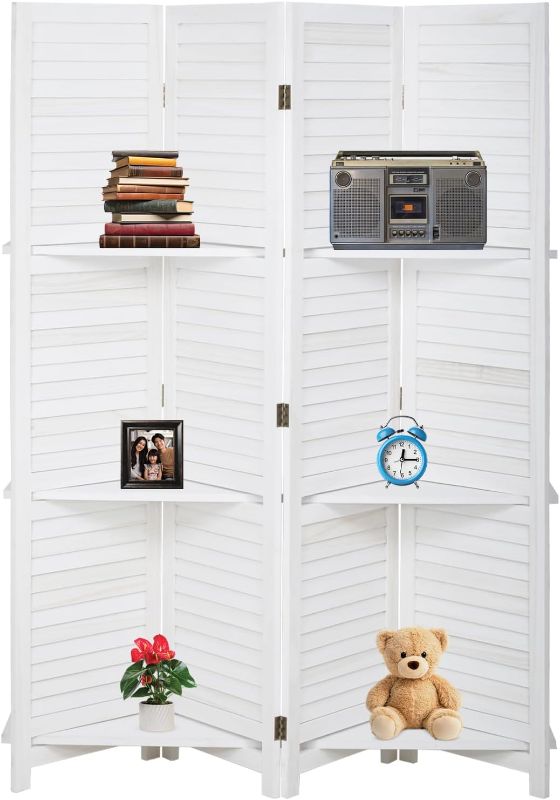 Photo 1 of (used item) Room Divider with Shelves, 5.75ft Tall Folding Wood Screen Privacy Screens Freestanding Room Partition wall