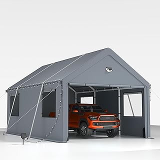 Photo 1 of Heavy Duty,Portable Car Ports Garage,Carport Canopy with Side Door,Outdoor Car Shelter All Weather,Gray