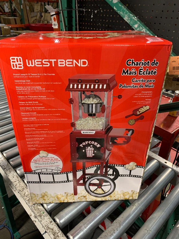 Photo 1 of MISSING PIECES*****PARTS ONLY****
West Bend Popcorn Popper Machine Theater Style on Wheeled Cart with Non-Stick 2.5 Oz Stainless Steel Popcorn Kettle, Storage Shelf, and Popcorn Scoop, 10-Cup, Red