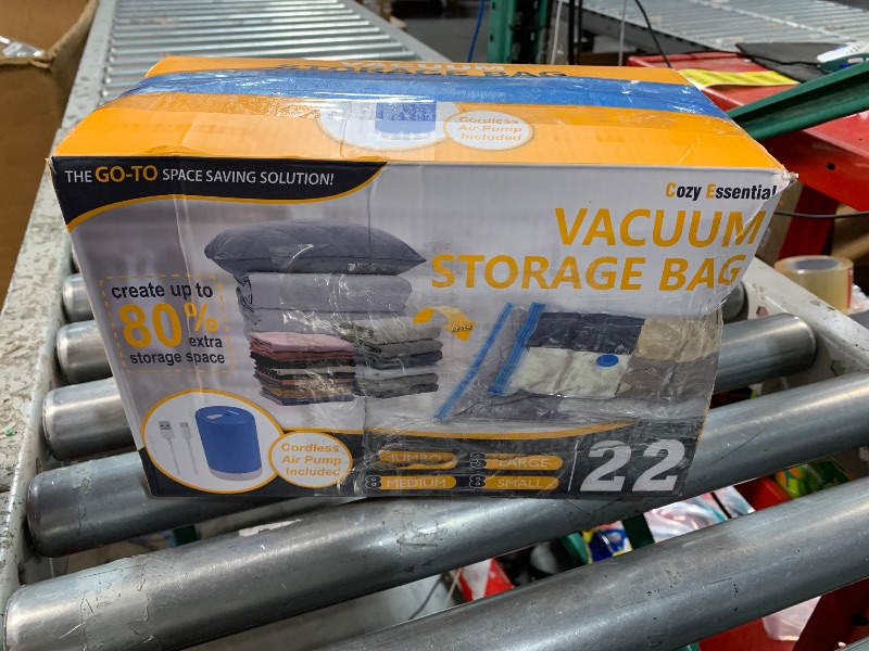 Photo 1 of ** MINOR DAMAGED - SEE NOTES/PICTURES***
22 Pack Vacuum Storage Bags with Portable Electric Pump, Vacuum Seal Space Saver Bags for Clothing, Pillows, Blanket, Bedding, Comforters