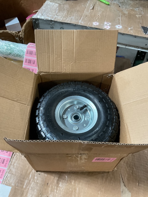 Photo 1 of (2 Pack) RRQ 10 Inch Pneumatic Wheel 4.10/3.50-4 Tire, 10" Pneumatic Wheels with 5/8" Bearings,2.2" Offset Hub for Garden Cart, Hand Truck, Lawn Cart, Mower