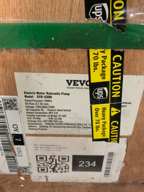 Photo 1 of ***FACTORY SEALED***
VEVOR Electric Hydraulic Pump, 10000 PSI 750W 110V, 488 in³/8L Capacity, Single Acting Manual Valve, Electric Driven Hydraulic Pump Power Pack Unit with Lever Switch for Punching/Bending/Jack Machines