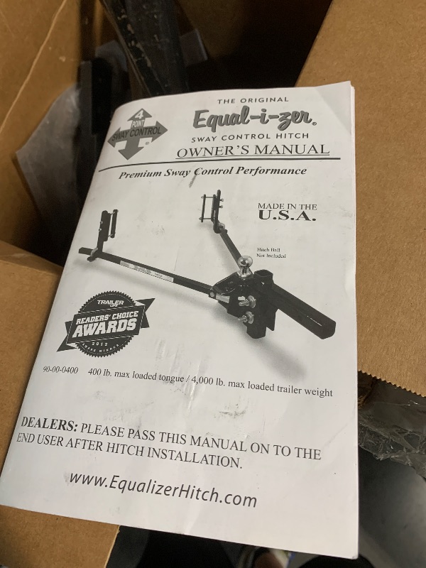Photo 1 of ***PARTIAL SET***BOX 1 OF 2***
Equal-i-zer 4-point Sway Control Hitch, , 4,000 Lbs Trailer Weight Rating, 400 Lbs Tongue Weight Rating, Weight Distribution Kit Includes Standard Hitch Shank, Ball NOT Included