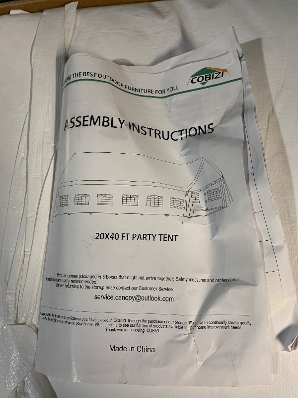 Photo 1 of ***PARTIAL SET***BOX 3 OF 3***
COBIZI Party Tents 20x40 Heavy Duty Waterproof, Tents for Parties with 8 Removable Sidewalls & 4 Built-in Sandbag, Outdoor Wedding Large Tent, UV 50+, White