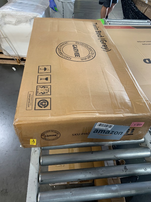 Photo 1 of ***PARTIAL SET***BOX 1 OF 2***
GarveeHome Twin Bed Frame with Storage Headboard, Kids Bed Frame with 2 Drawers, Boucle Upholstered Platform Bed with Bookcase, No Box Spring Needed, Easy Assembly, Grey