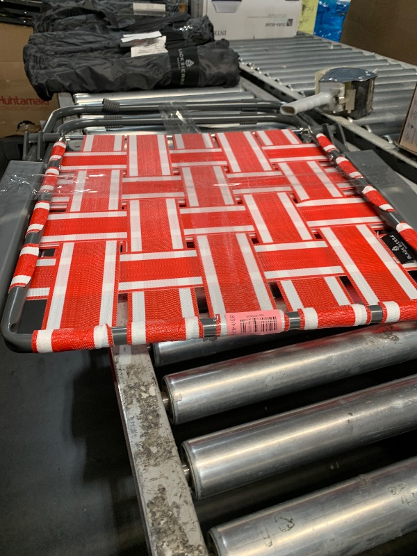 Photo 1 of ***(MINOR DAMAGE/ SEE NOTES FOR DETAILS)***Lawn Chair USA Folding Aluminum Outdoor Patio Lawn Chair | Heavy-Duty Webbed Chairs for Camping, Sports, Beach, Yard & Tailgating | Lightweight Portable | Classic - Orange and White with White Arms