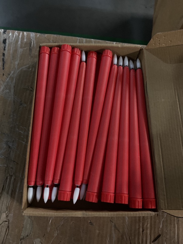 Photo 1 of Macarrie 24 Packs Flameless Taper Candles Battery Operated Fake 11 Inch Long Candlelight LED Flameless Candlesticks Flickering Tapered for Christmas Church Prayer New Year Wedding(Red)