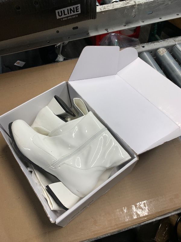 Photo 1 of ***(HEAVILY USED/ MINOR DAMAGE)***GOGO Boots for Women, Knee High Boots, Low Block Heel Zipper Boots Ladies Party Dance Shoes White 38 - US 7.5