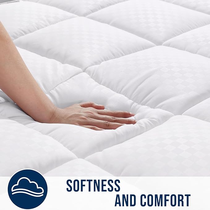 Photo 1 of *** STOCK PHOTO FOR REFERENCE ONLY *** Queen Quilted Fitted Mattress Pad – Soft Pillow Top Mattress Topper, Down Alternative Fill, Cooling Comfort Breathable Mattress Cover, Machine Washable Deep Pocket Mattress Protector, White