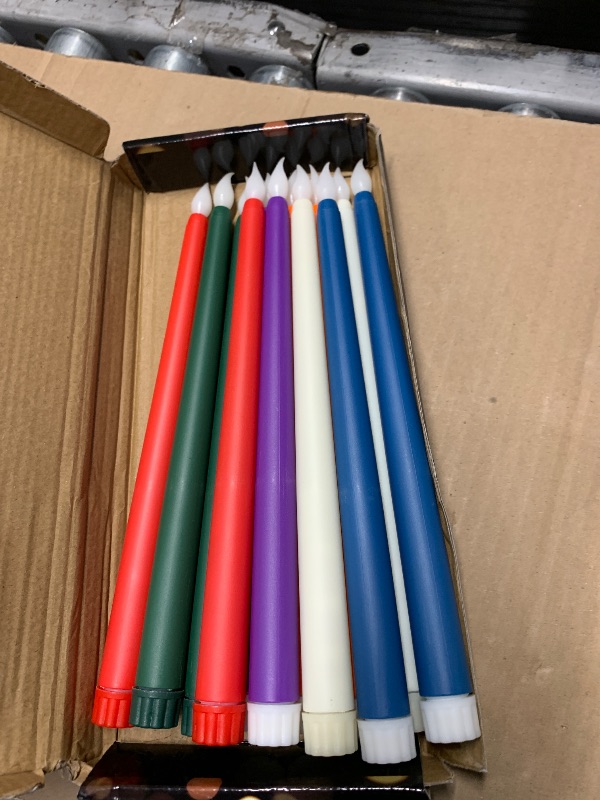 Photo 1 of CHENGU 12 Pcs LED Taper Candles Flameless Battery Dripless Dinner Candles for Thanksgiving Day, Weddings, Church, Hanukkah, Christmas, Autumn, New Year Celebration(Multicolor,Taper)