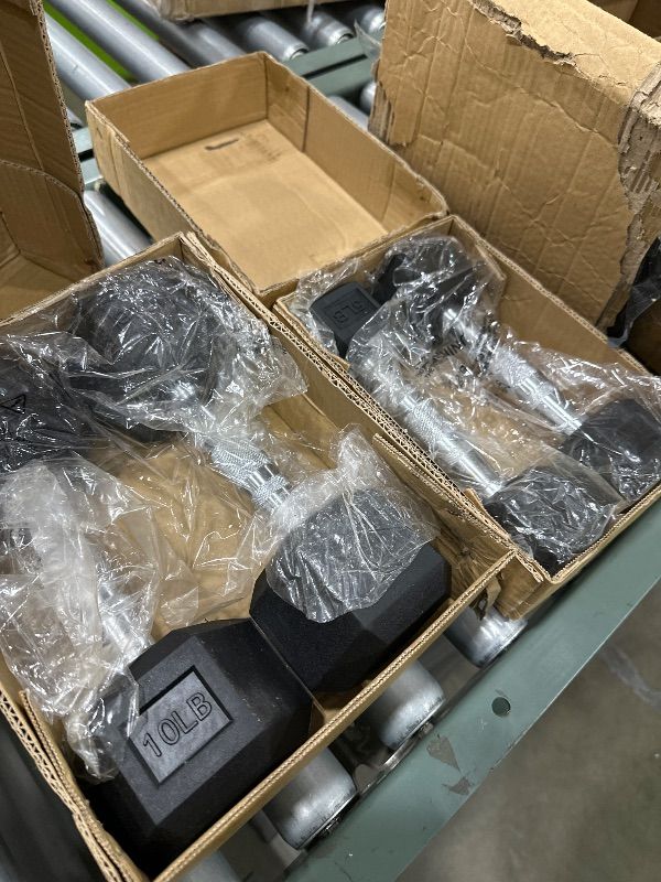 Photo 1 of *** PARTIAL SET *** Fitvids Rubber Coated Hex Dumbbell Weight Set and Storage Rack, 100LB Set or 150LB Set, 5-20 lbs Pairs or 5-25 lbs Pairs