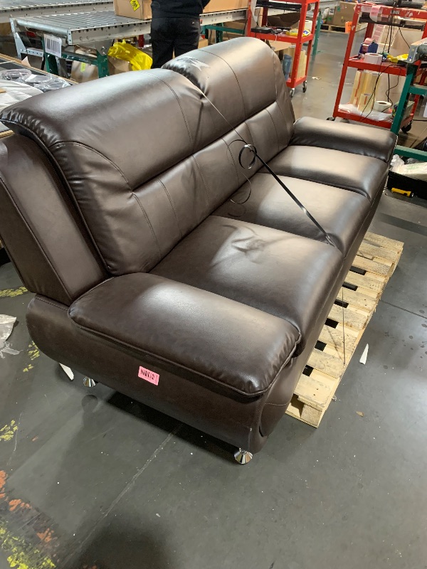 Photo 1 of ***DAMAGED - SEE NOTES/PICTURES***Modern 1-Piece Living Room Set, Faux Leather Sofa Set with Chrome Legs, Brown (S)