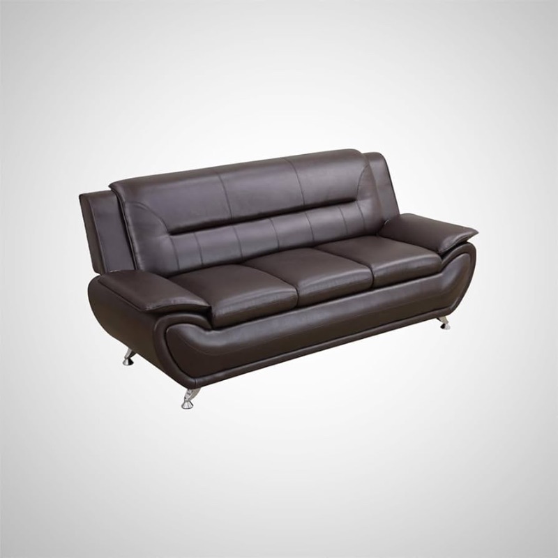 Photo 1 of ***DAMAGED - SEE NOTES/PICTURES***Modern 1-Piece Living Room Set, Faux Leather Sofa Set with Chrome Legs, Brown (S)