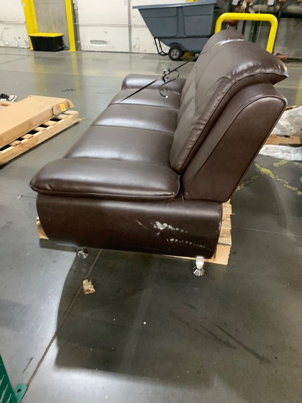 Photo 1 of ***DAMAGED - SEE NOTES/PICTURES***Modern 1-Piece Living Room Set, Faux Leather Sofa Set with Chrome Legs, Brown (S)