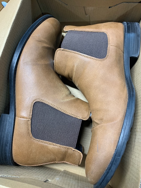 Photo 1 of (see all images) (size 9) Mens Chelsea Boot Slip On Pointed Toe Stacked Low Heel Faux Suede Casual Dress Boot