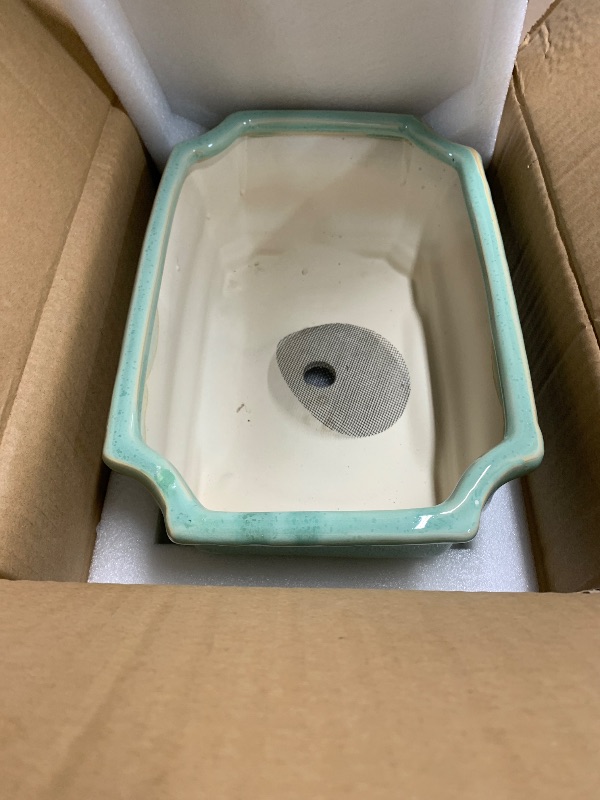 Photo 1 of (ONLY POT) Teagas Bonsai Tree Pot 11.6 Inch - Ceramic Succulent Pots, Bonsai Planter for Indoor Outdoor, Decorative Plant Pot with Drainage Hole, Rectangular Flower Pot, Home Garden Decor, Garden Gifts, Green